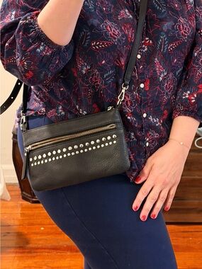 Studded Black Leather Crossbody Bag